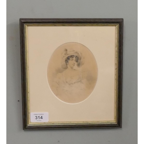 314 - Pencil portrait of a young lady by W Collins - 19thC