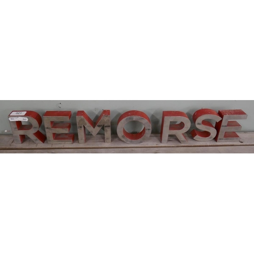 321 - Metal letters spelling REMORSE - Approx Height: 10cm