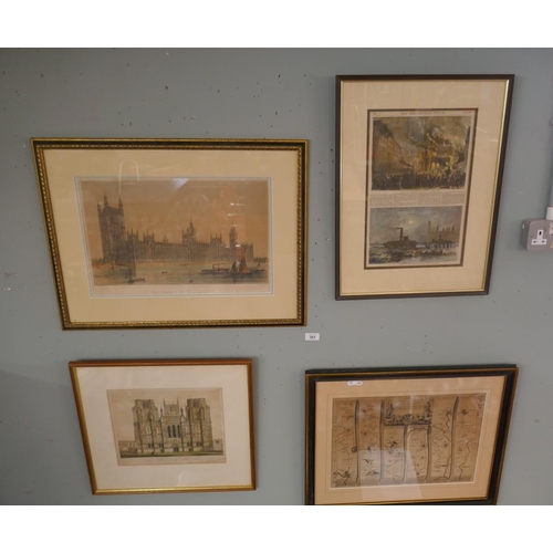 351 - Collection of architectural prints to include Wales Cathedral and the Houses of Parliament