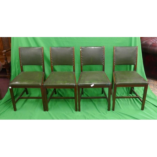 390 - Set of 4 1940's dining chairs upholstered with original green rexine