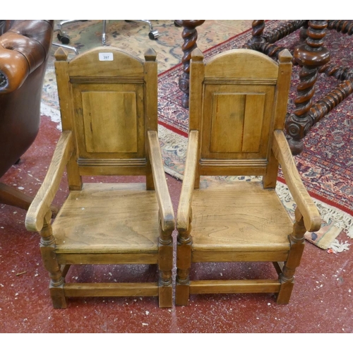 397 - Pair of children’s oak armchairs