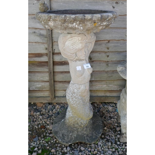 406 - Stone birdbath in form of mermaid