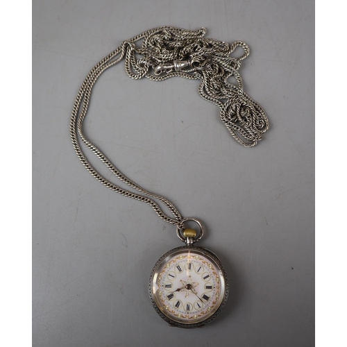 70 - Silver pocket watch on silver chain