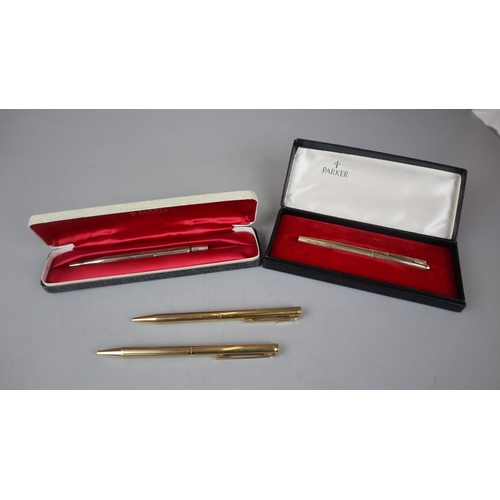 75 - Hallmarked silver propelling pencil together with 2 Sheaffer & 1 Parker