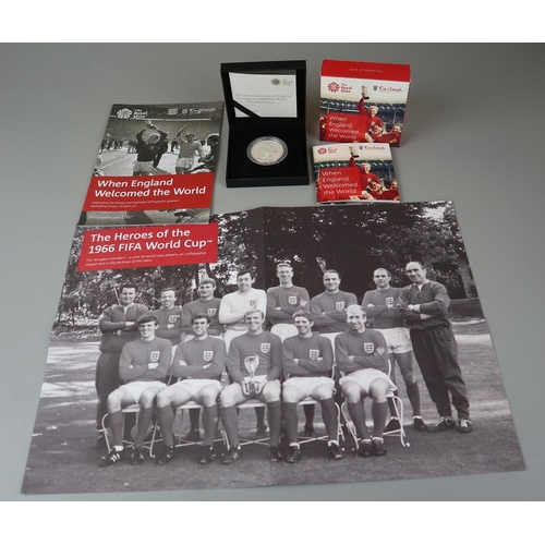 85 - 50th anniversary 1966 Fifa World Cup (2016) Alderney £5 silver proof coin with ephemera