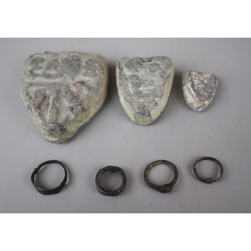 95 - 3 medieval lead weights & 5 medieval finger rings