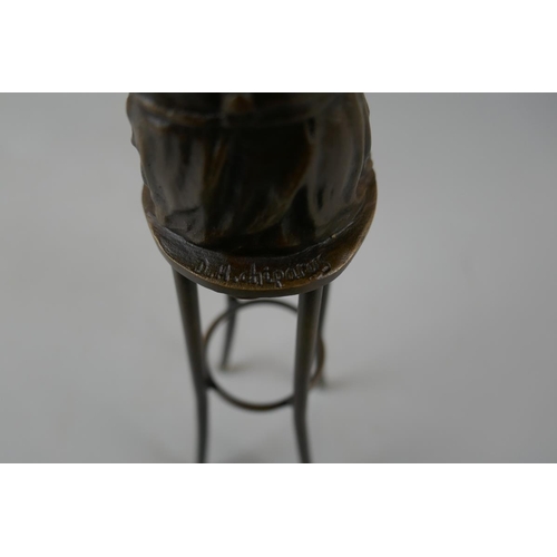 131 - Bronze figure of lady on stool - Approx height: 27cm