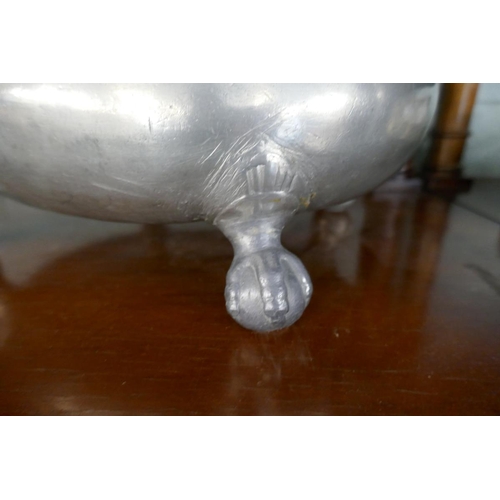 178 - Antique pewter tureen with ball and claw feet