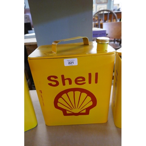 221 - 3 graduated metal storage boxes in the form of Shell oil cans