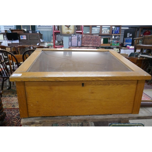 230 - Oak table top display cabinet - Size approx: W: 64cm D: 48cm H: 33cm