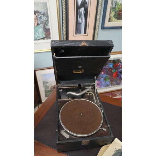 246 - Wind-up gramophone and records 1930s