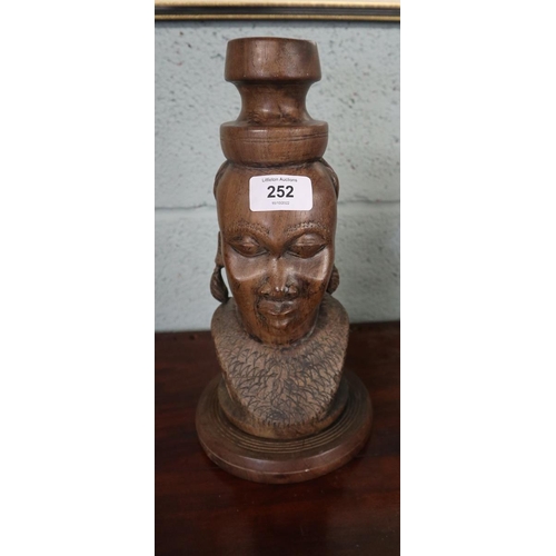 252 - Pair carved African tribal heads - Approx height: 29.5cm