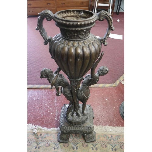 279 - Fine large antique bronze floor standing figure urn - Approx height: 118cm