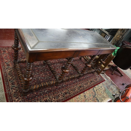 340 - Antique walnut serving table with beaten bronze top and drawer fronts - Size L: 203cm D: 77cm H: 93c... 