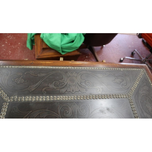 340 - Antique walnut serving table with beaten bronze top and drawer fronts - Size L: 203cm D: 77cm H: 93c... 