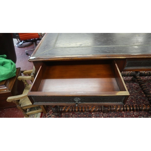 340 - Antique walnut serving table with beaten bronze top and drawer fronts - Size L: 203cm D: 77cm H: 93c... 