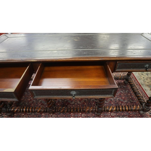 340 - Antique walnut serving table with beaten bronze top and drawer fronts - Size L: 203cm D: 77cm H: 93c... 