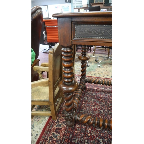 340 - Antique walnut serving table with beaten bronze top and drawer fronts - Size L: 203cm D: 77cm H: 93c... 