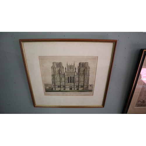 351 - Collection of architectural prints to include Wales Cathedral and the Houses of Parliament