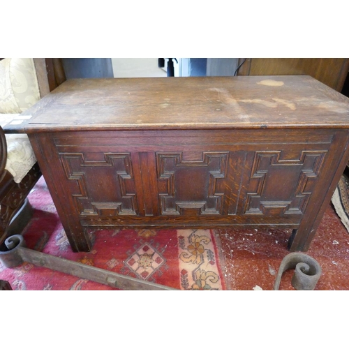 377 - Oak blanket box - Size approx: W: 91cm D: 45cm H: 48cm