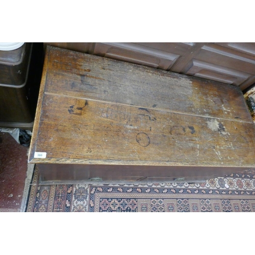 380 - Early oak mule chest - Size approx: W: 126cm D: 58cm H: 66cm