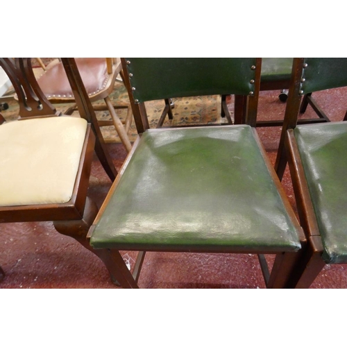 390 - Set of 4 1940's dining chairs upholstered with original green rexine