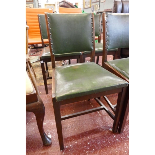 390 - Set of 4 1940's dining chairs upholstered with original green rexine