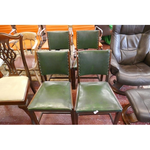 390 - Set of 4 1940's dining chairs upholstered with original green rexine