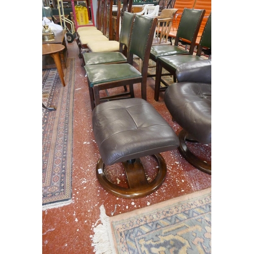 391 - Stressless style brown leather reclining swivel armchair together with matching foot stool