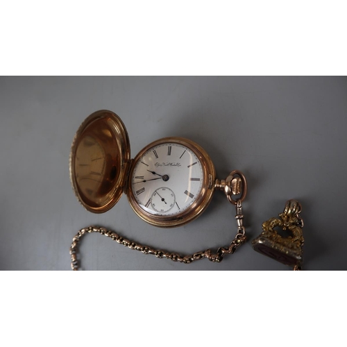 44 - Elgin National Watch Co pocket watch with gold chain - Approx gross weight of chain (and fob) 29g