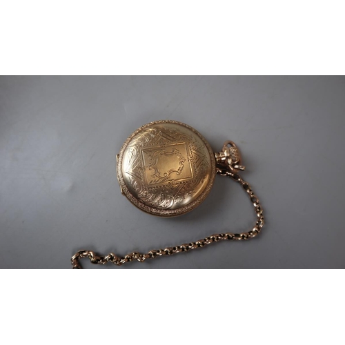 44 - Elgin National Watch Co pocket watch with gold chain - Approx gross weight of chain (and fob) 29g