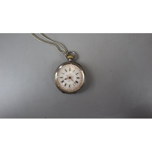 70 - Silver pocket watch on silver chain