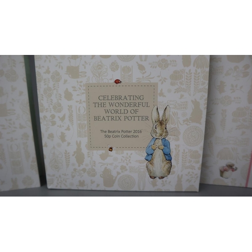 83 - Celebrating Beatrix Potter - Set of 5 50p brilliant & uncirculated coins plus another