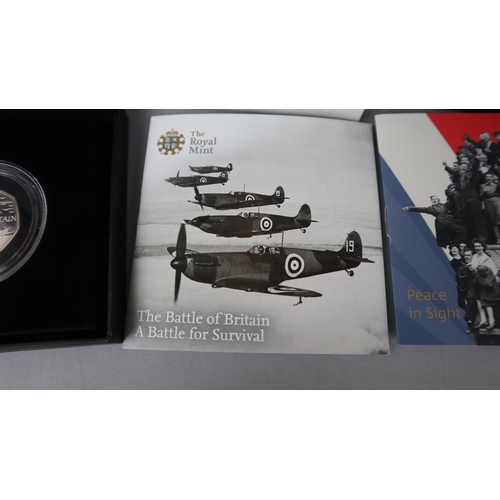 84 - WWI Aviation 2017 £2 silver proof coin, 75th anniversary of VE day 2020 £2 silver proof coin & 7... 