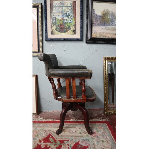 247 - Antique green leather desk chair