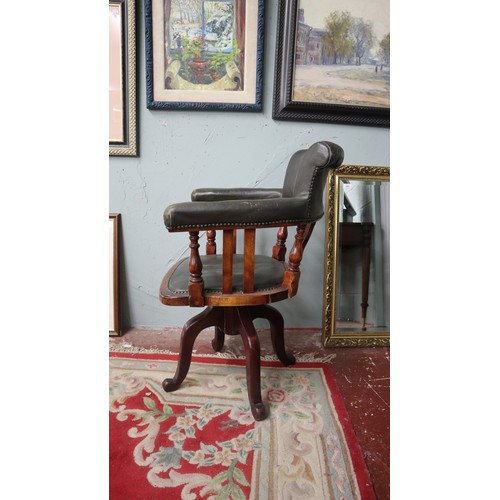 247 - Antique green leather desk chair