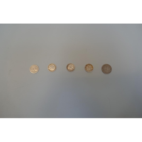 125 - 5 English coins George 3rd sixpence 1819, William 4th Grout 1836. Silver 1913-1935 3 pence