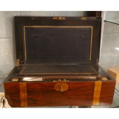 181 - Victorian walnut writing slope with key and ink bottles