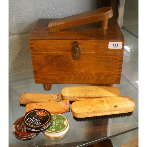 182 - Vintage shoe shine box with contents