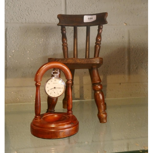 186 - Minatare chair with Sekonda pocket watch and stand