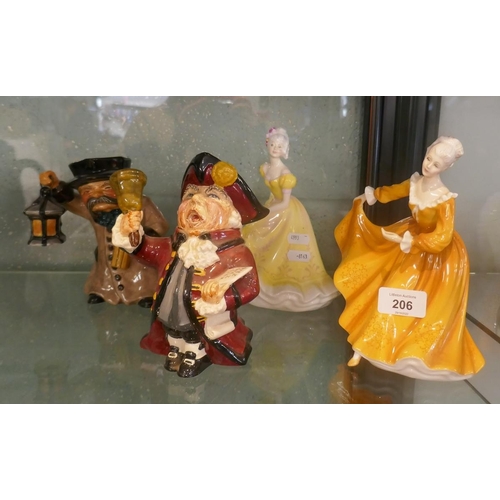 206 - Pair of Royal Doulton figures together with 2 novelty jugs