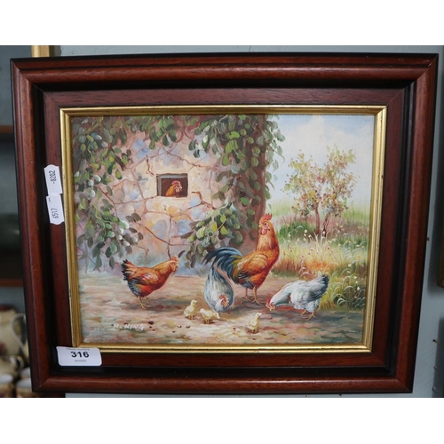 316 - Oil on canvas - signed H King farmyard scene - Approx IS: 24cm x 19cm