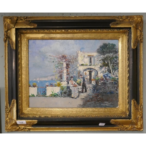 318 - Oil on canvas - Mediterranean Scene - Approx IS: 39cm x 29cm