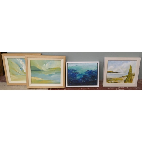 321 - Pair of oils on canvas - Trushi Hunter - Seascapes together with 2 others