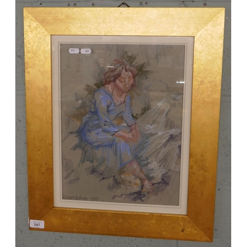 347 - Pastel - Seated Woman by Michael Cadman 1982 - Approx IS: 30cm x 40cm