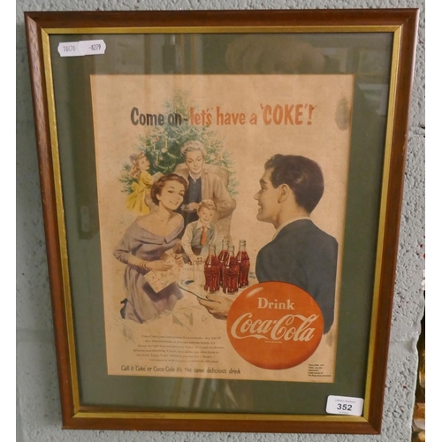 352 - Framed Coca Cola advertising poster - Approx IS: 24cm x 31cm