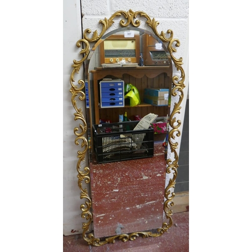 387 - Guilt framed bevelled glass mirror