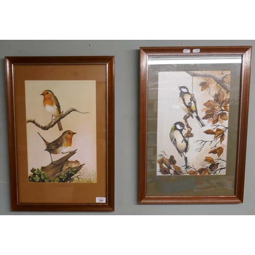 396 - 2 watercolours by N J Moore - Ornithological theme