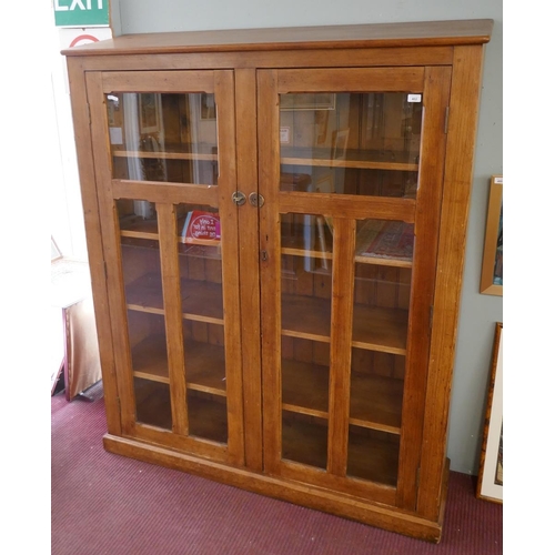 402 - Antique pitch pine glazed cabinet - Approx size W: 152cm D: 41cm H: 185cm