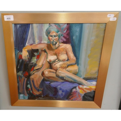 405 - Nude study oil Petra Seated Chris Skilton Smith - Approx IS: 39cm x 39cm